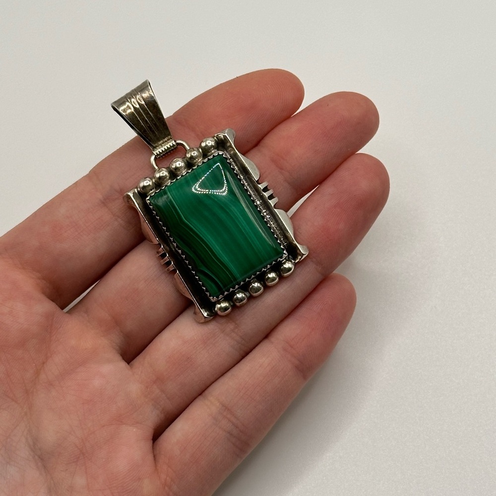 Ltb Signed Malachite Rectangular Pendant In Sterl… - image 4